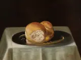 C. Cornelisz, 'Stilleven met brood op tinnen schaal'., Olieverf op paneel