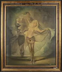 J. Infantina, 'Striptease danseres'., Olieverf op linnen