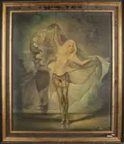 J. Infantina, 'Striptease danseres'., Olieverf op linnen