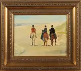 J. van Oosten, Strandgezicht met ruiters, Olieverf op linnen