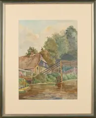 P.A. Nijgh, Giethoorn + Molens + Kerk te Veere, Eén aquarel, Giethoorn