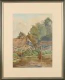 P.A. Nijgh, Giethoorn + Molens + Kerk te Veere, Eén aquarel, Giethoorn