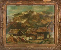Beike ? Circa:, Berglandschap met figuren, Olieverf op paneel