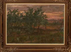 Joseph van de Wall Perné, Landschap bij avondlicht, Olieverf op paneel
