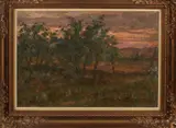 Joseph van de Wall Perné, Landschap bij avondlicht, Olieverf op paneel