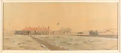 N.K. Scheffer, 'Volksrust met stoomtrein'., Zuid Afrikaans aquarel