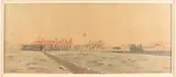 N.K. Scheffer, 'Volksrust met stoomtrein'., Zuid Afrikaans aquarel