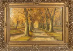 B. Rabbers, Bosgezicht in herfsttooi., Olieverf op linnen
