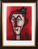Bernard Buffet, Clown met hoedje, Lithografie op papier