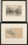 2x Fritz Meisel, Stadsgezicht + Figuren op tribune, 1927, Tekening