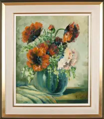 Tilly Moes, Vaas met bloem, Olieverf op linnen