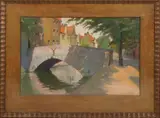 Onduidelijk gesigneerd, Stadskanaal Brugge, Pastel op papier