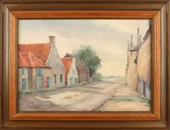 K. Broerse, Dorpsgezicht Genemuiden, Olieverf op linnen