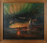 Nico Zwiers, 'Oosterse citadel bij avond'., Olieverf op linnen