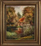 Ton Anconé, 'Twentse watermolen'., Olieverf op linnen