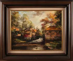 Ton Anconé 1981, 'Watermolen Haaksbergen'., Olieverf op linnen