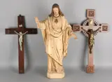 Drie maal religieus, Circa 1900., Eén maal groot heilig beeld, polychrome gips