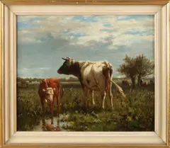 Willem Frederick Hulk, 'Koeien'., Olieverf op linnen