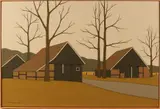 Klaas Bernink, 'Oude schuren in Weerselo', Acryl op linnen