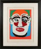 'Clownskop'. by Karel Appel, Zeefdruk op papier, sold Oct 2017