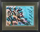 'Abstracte compositie'. by Karel Appel, Amsterdam 1921 - Zürich, Zeefdruk op papier, sold Oct 2017