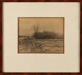 Anton Mauve 1838 -, 'Landschap, herder met schapen'., Houtskool op papier