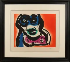 Karel Appel, 'Modern abstract gezicht'., Zeefdruk op papier