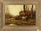C. Verschuur, 'Houtvesters in bos met paardenspan'.