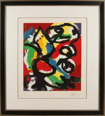 Karel Appel, 'Abstracte compositie'., Lithografie op papier