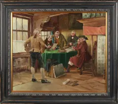 T.H. Lindner, 'Interieur met 18e eewse figuren'., Olieverf op linnen