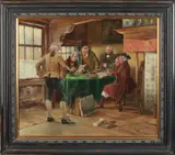 T.H. Lindner, 'Interieur met 18e eewse figuren'., Olieverf op linnen