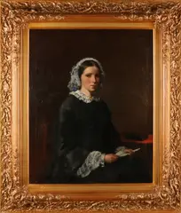 W.B. Stoof, 'Jongedame met brief'., Olieverf op linnen
