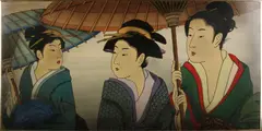 R.E. Partridge, '3 Geisha's'., Olieverf op paneel