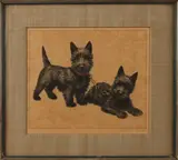 Meta Plückebaum, 'Twee schotse terriërs'., Ets op papier