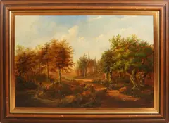 A. Verhulst, 'Romantisch landschap', Olieverf op paneel