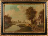 Onduidelijk monogram, Hollands riviergezicht'., Olieverf op paneel
