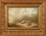 J. Vos, 'Storm aan de kust'., Olieverf op paneel