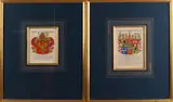 17e-18e eeuw. by Vier maal Hollandse hand ingekleurde gravures met wapens, Vier maal Hollandse hand ingekleurde gravures met wapens, sold Oct 2017