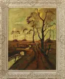 Berry Brugman, 'Landschap met zandpad en sloot'., Olieverf op linnen
