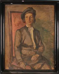 Monogram Moll, 'Damesportret'., Olieverf op paneel