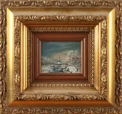 'Winterlandschap' by Monogram E.J., Olieverf op paneel, sold Oct 2017