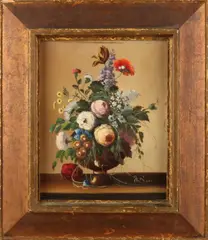 J. Rode, 'Vaas met bloemen'., Olieverf op koperpaneel