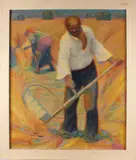 'Landarbeiders en vaas met bloemen'. by Jaroslav Lukes, 1910-1993, Olieverf op linnen, sold Oct 2017