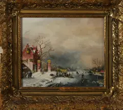 Monogram Bd, 'Hollandse ijspret'., Olieverf op linnen