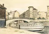 Walther Kohlhoff, 1906-1981 Berlijn, 'Gracht in Berlijn'., Gemengde techniek op papier