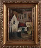 N. Moerdijk, 'Vrouw in dorpsstraat'., Olieverf op paneel