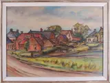 Johan Faber, 1902-1979, 'Groningen, Noord -Hollands dorp'., Pastel op papier