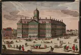 Optica gravure, 18e eeuw, 'Het paleis te Amsterdam'., Optica gravure, 18e eeuw