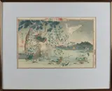 'Vogels bij waterpartij'. by gesigneerde houtsnede Antieke Japanse ingekleurde, Antieke Japanse ingekleurde, gesigneerde houtsnede, sold Oct 2017