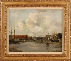 Willem George Frederik Jansen, 'Havengezicht Harlingen'., Olieverf op linnen